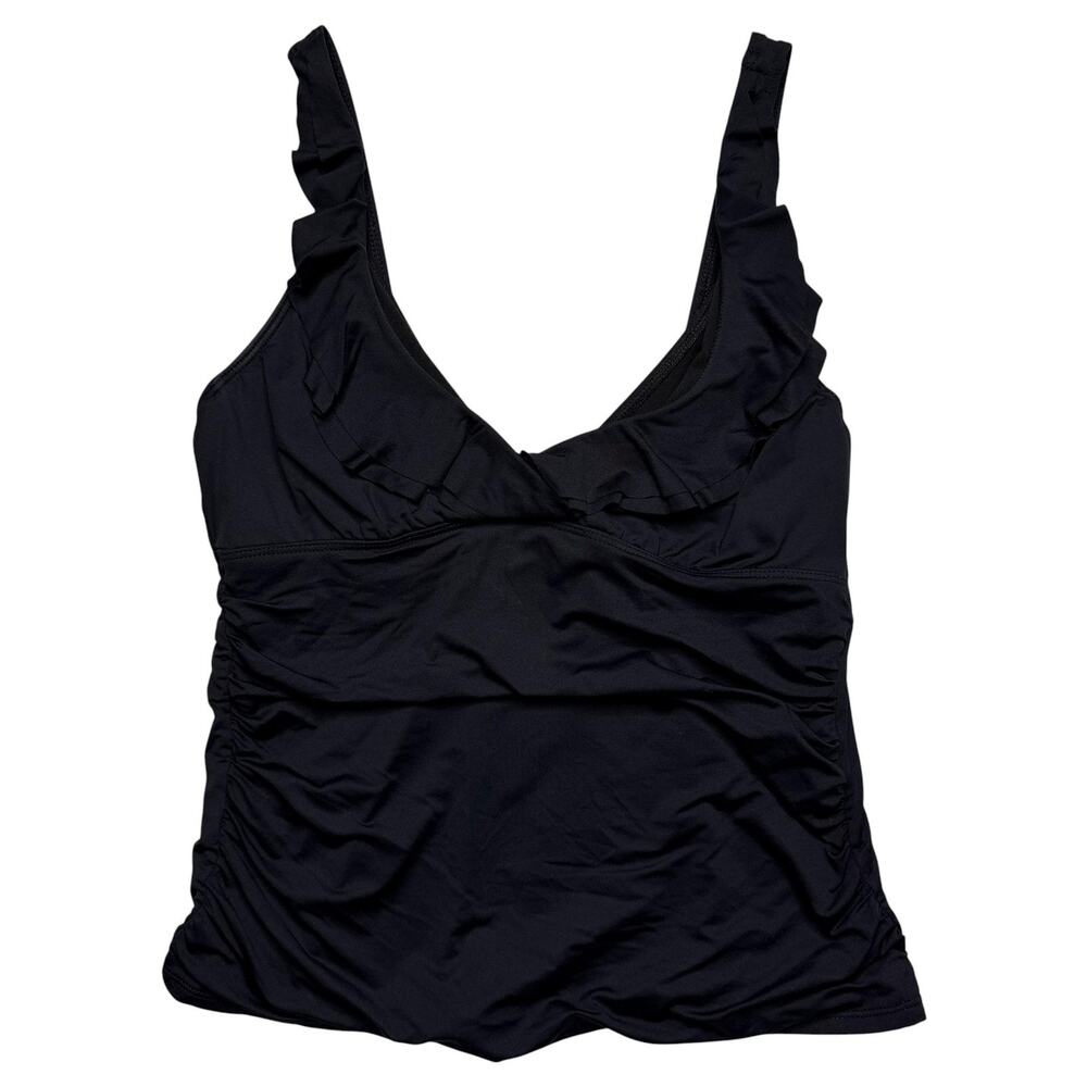 Lauren Ralph Lauren Tankini Swim Top Womens 14 Black Ruffle Lined Stretch Logo